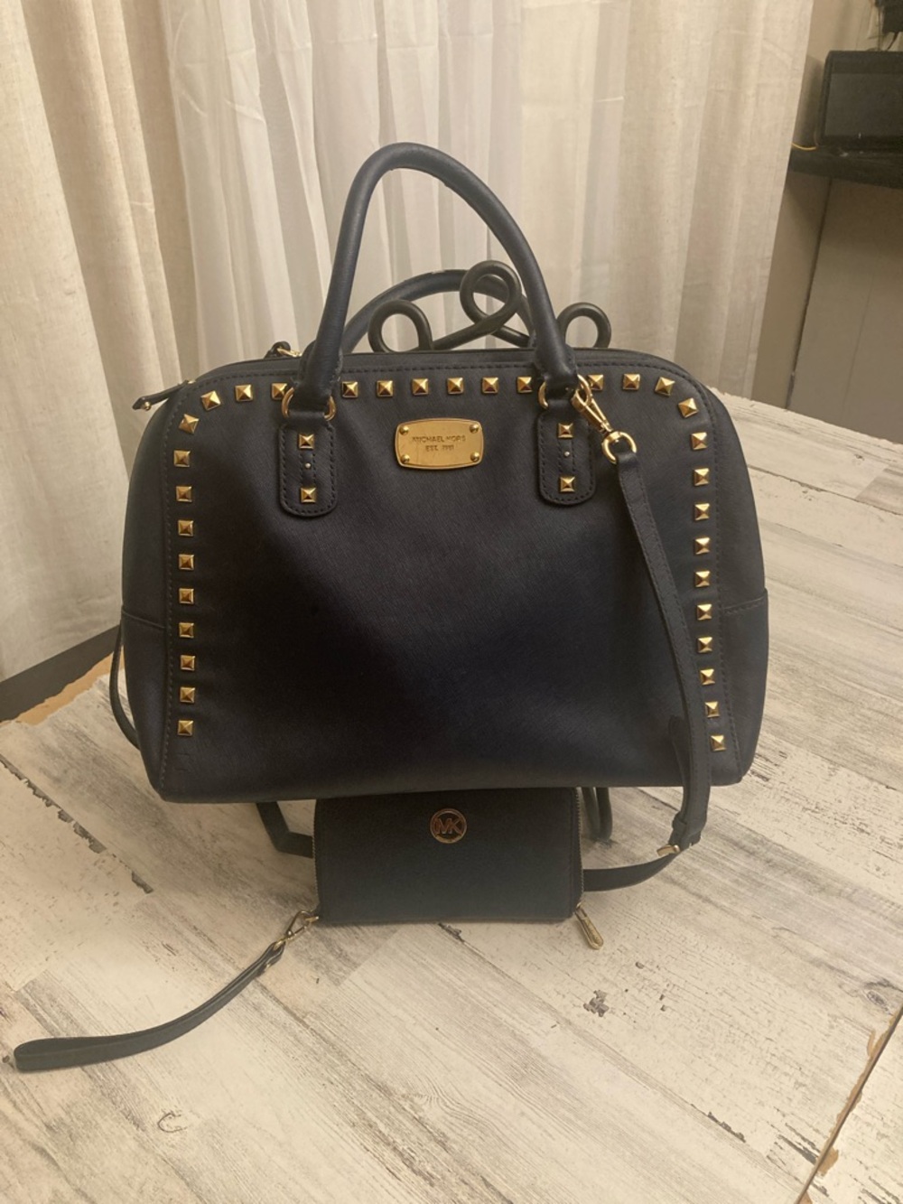 Genuine Michael Kors Navy Saffiano Leather Satchel Bundle & Bonus Wallet
